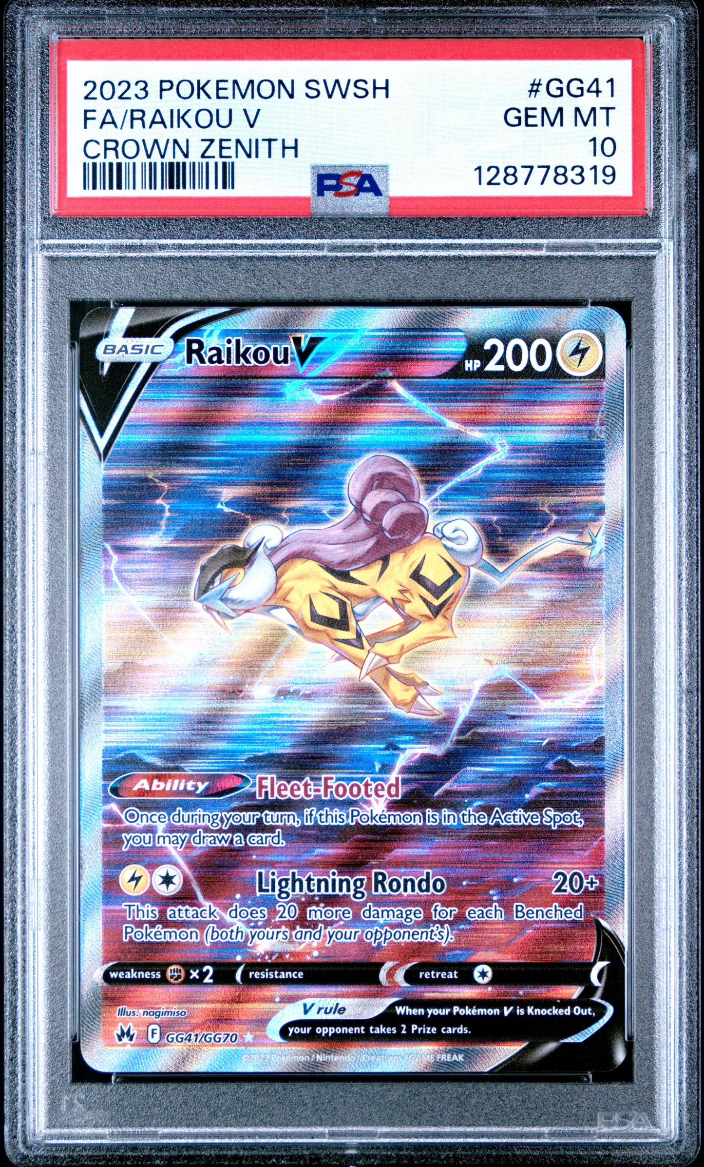 Fa/Raikou V Crown Zenith Pokemon Sword And Shield Crown Zenith GG41 NM PSA 10