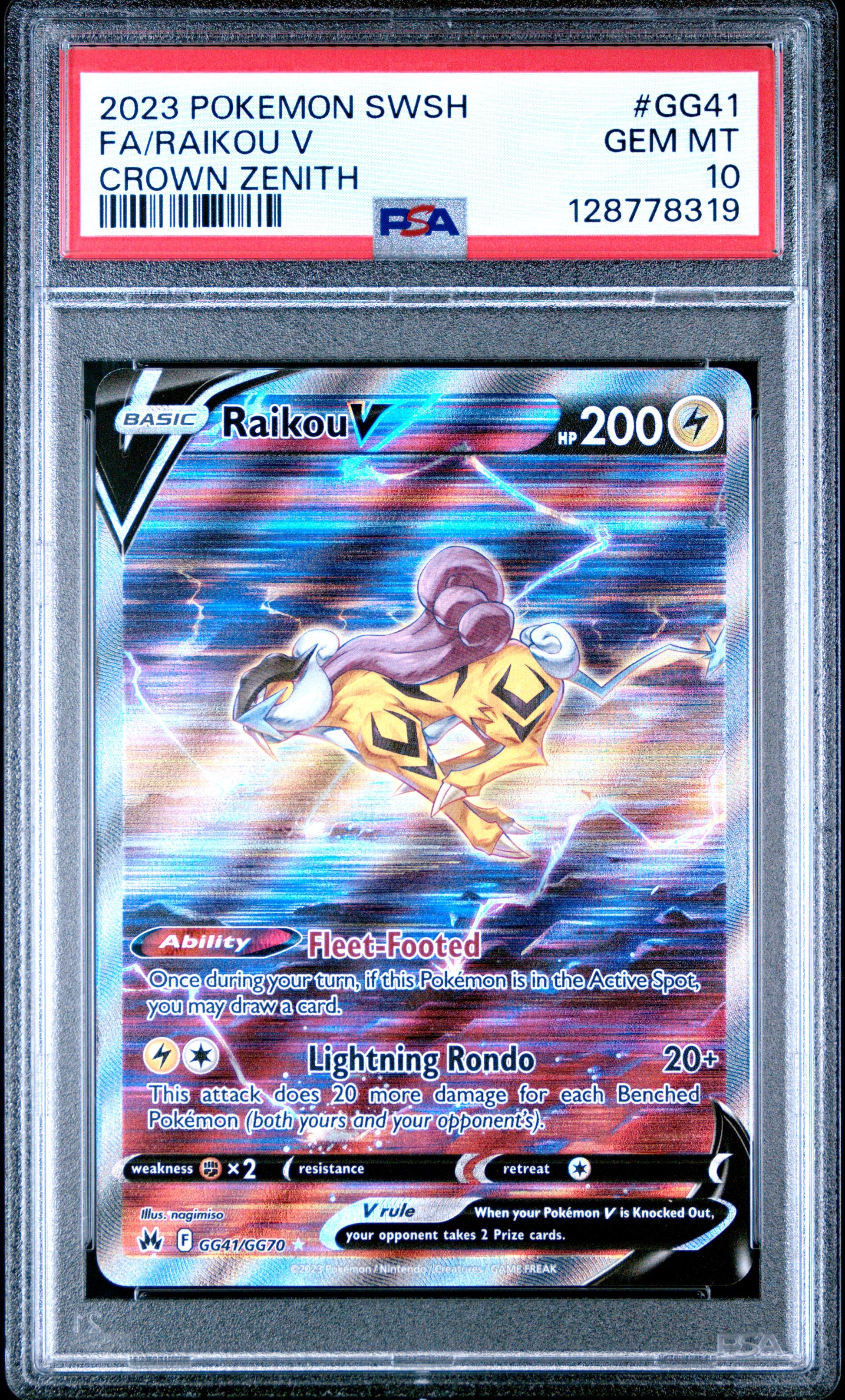 Fa/Raikou V Crown Zenith Pokemon Sword And Shield Crown Zenith GG41 NM PSA 10