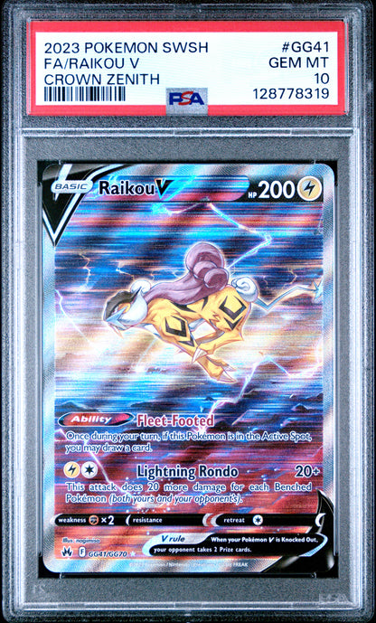 Fa/Raikou V Crown Zenith Pokemon Sword And Shield Crown Zenith GG41 NM PSA 10