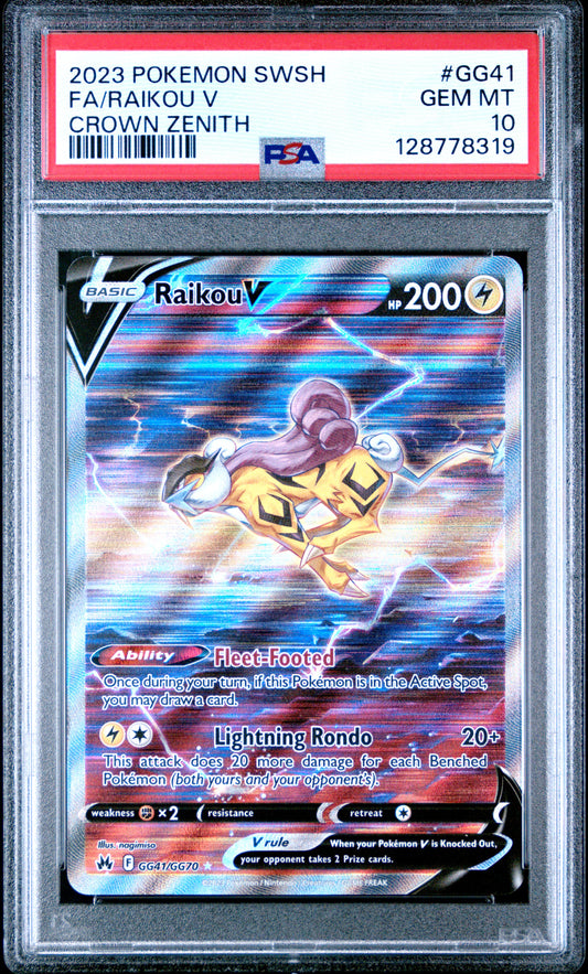 Fa/Raikou V Crown Zenith Pokemon Sword And Shield Crown Zenith GG41 NM PSA 10