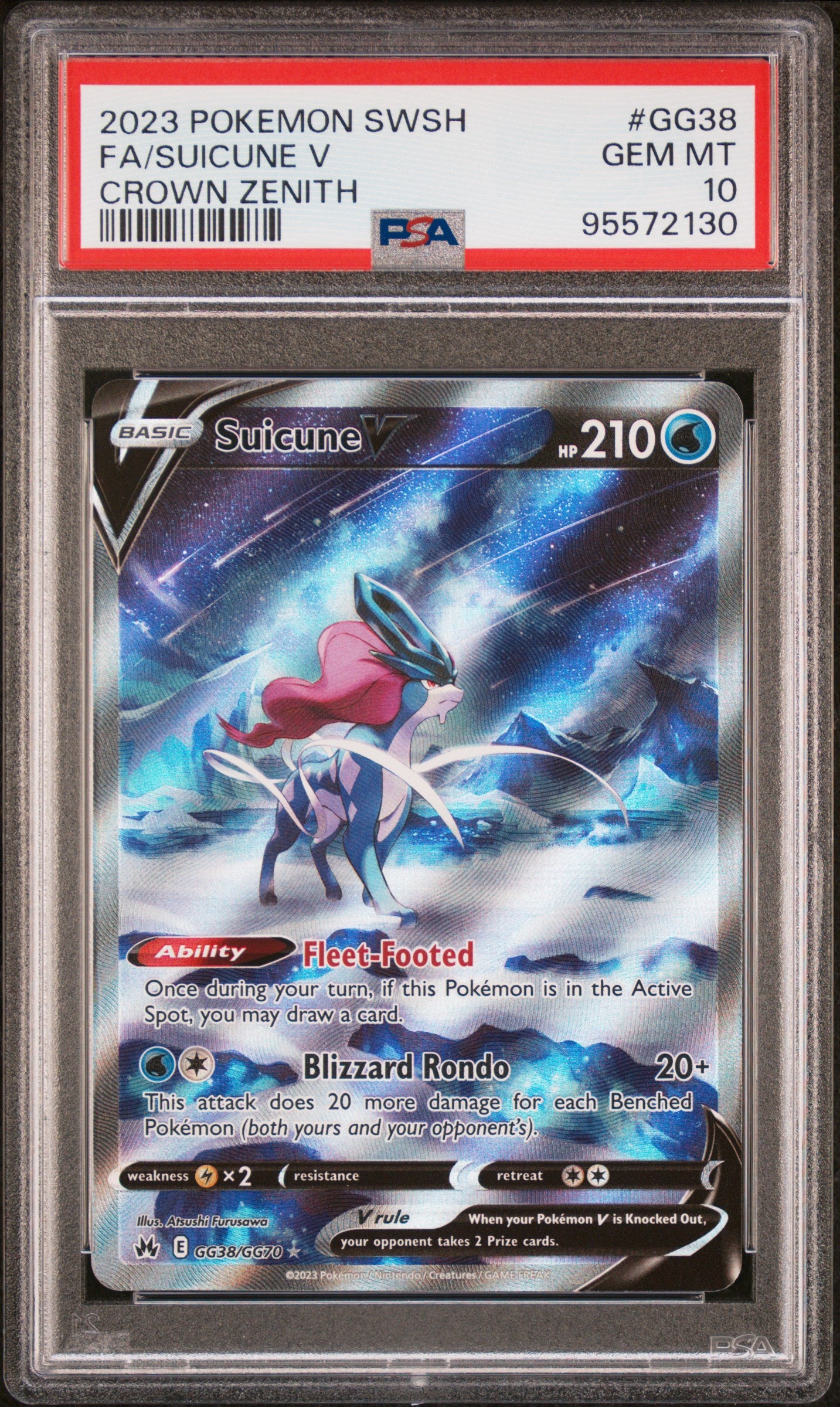 PSA 10 GEM MT FA/SUICUNE V #GG38 CROWN ZENITH 2023