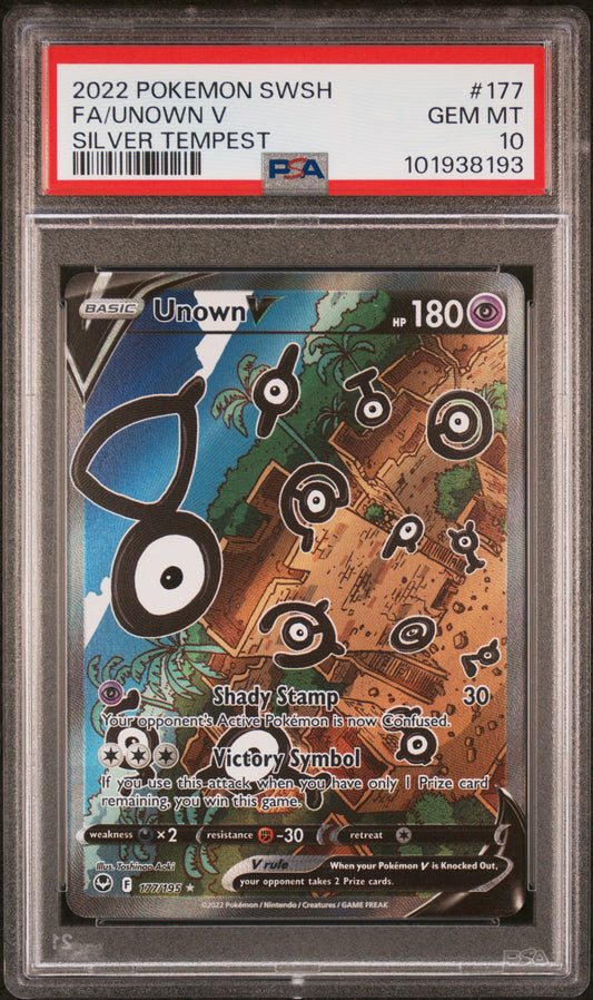 PSA 10 GEM MT FA/UNOWN V #177 SILVER TEMPEST 2022