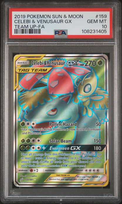 PSA 10 GEM MT CELEBI & VENUSAUR #159 TEAM UP-FA 2019