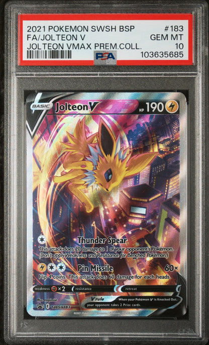 Fa/Jolteon V Jolteon Vmax Prem.Coll. Pokemon Swsh Black Star Promo 183 NM PSA 10