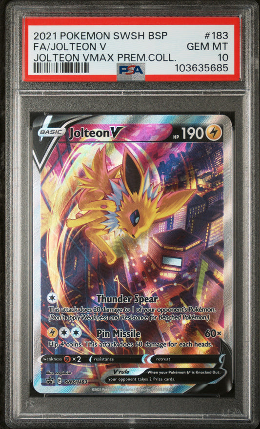Fa/Jolteon V Jolteon Vmax Prem.Coll. Pokemon Swsh Black Star Promo 183 NM PSA 10