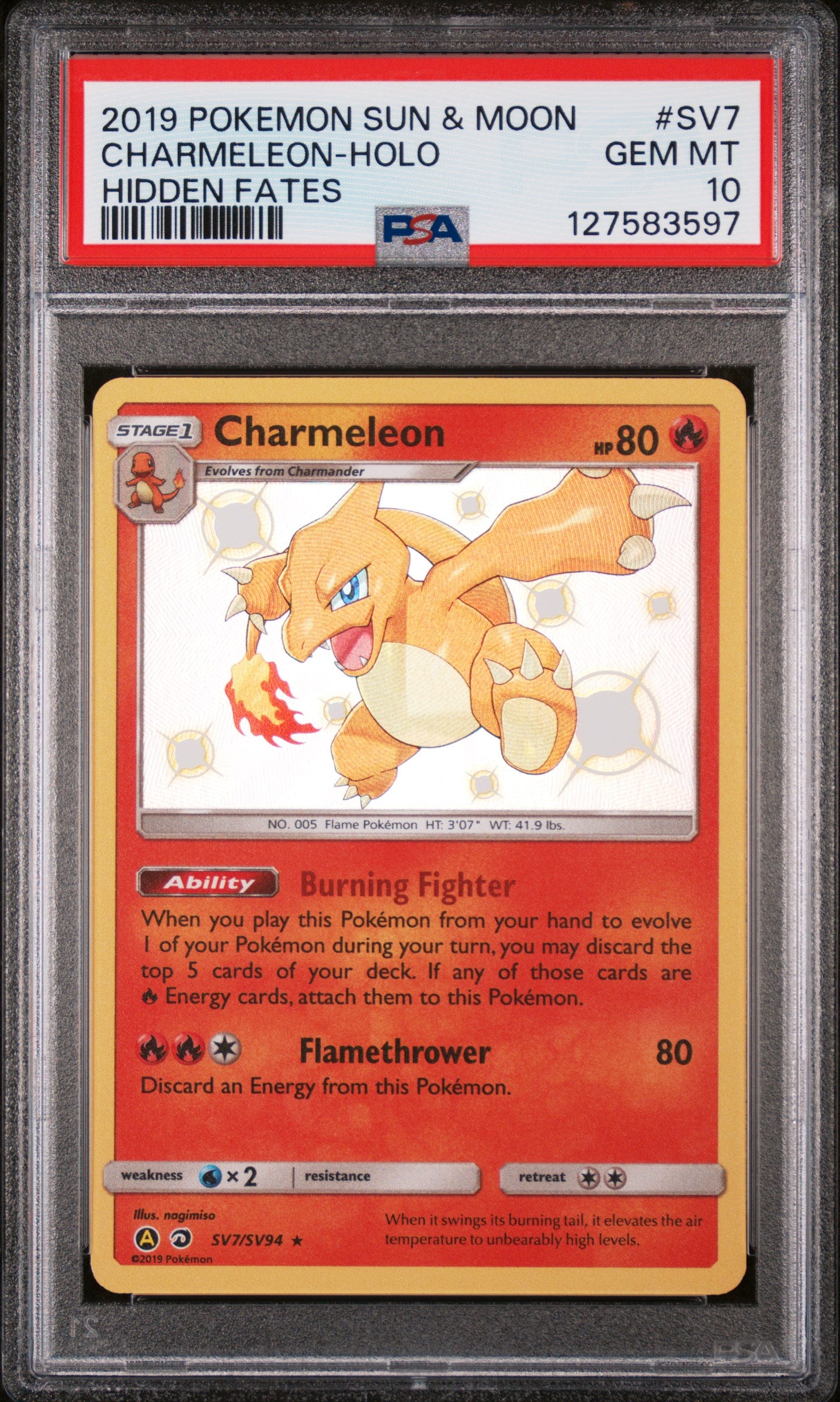 Charmeleon-Holo Hidden Fates Pokemon Sun & Moon Hidden Fates SV7 NM PSA 10