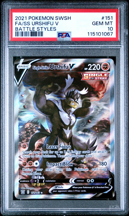 Fa/Ss Urshifu V Battle Styles Pokemon Sword & Shield Battle Styles 151 NM PSA 10