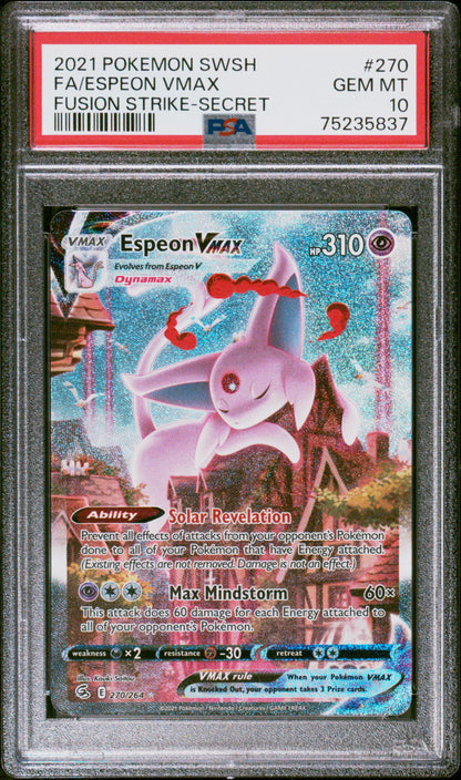 PSA 10 GEM MT FA/ESPEON VMAX #270 FUSION STRIKE-SECRET 2021