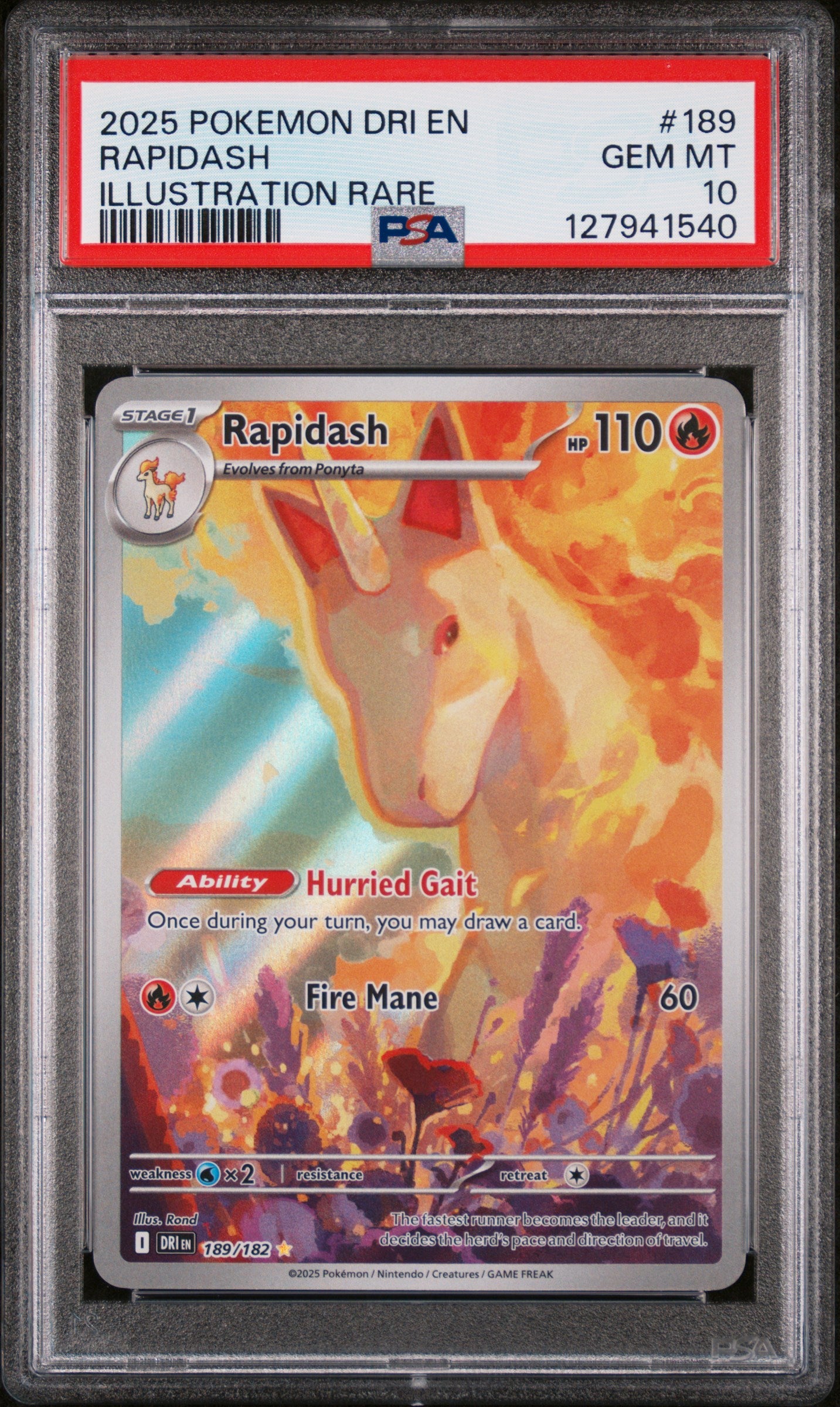Rapidash Illustration Rare Pokemon Dri En-Destined Rivals 189 NM PSA 10