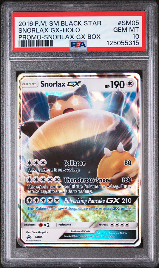 Snorlax Gx-Holo Promo-Snorlax Gx Box Pokemon Sm Black Star Promo SM05 NM PSA 10