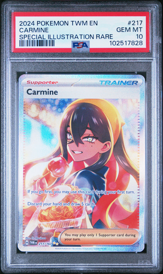 PSA 10 GEM MT CARMINE #217 SPECIAL ILLUSTRATION RARE 2024