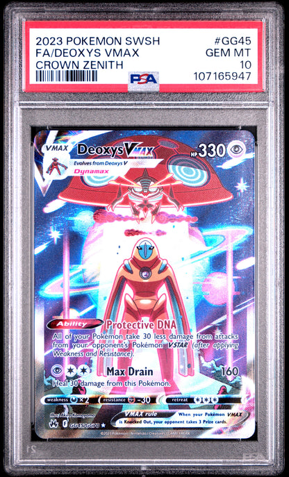 PSA 10 GEM MT FA/DEOXYS VMAX #GG45 CROWN ZENITH 2023