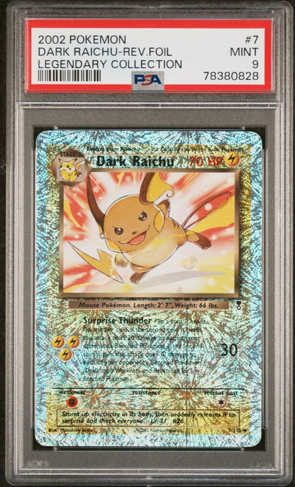 PSA 9 MINT DARK RAICHU-REV.FOIL #7 LEGENDARY COLLECTION 2002