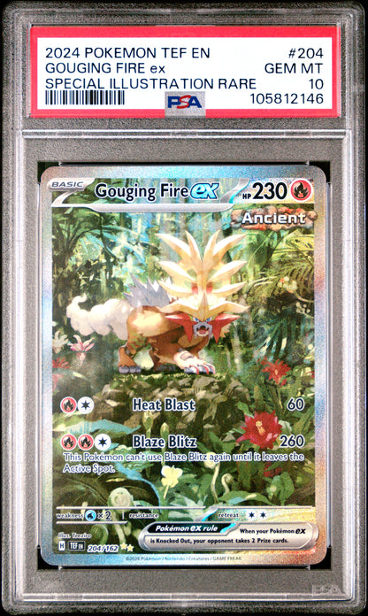 PSA 10 GEM MT GOUGING FIRE ex #204 SPECIAL ILLUSTRATION RARE 2024