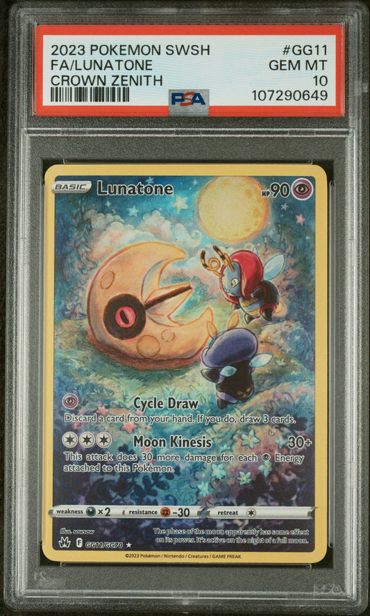 PSA 10 GEM MT FA/LUNATONE #GG11 CROWN ZENITH 2023