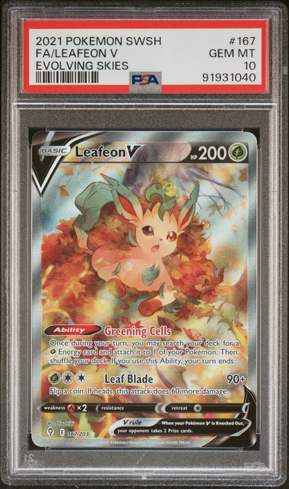Fa/Leafeon V Evolving Skies Pokemon Sword & Shield Evolving Skies 167 NM PSA 10