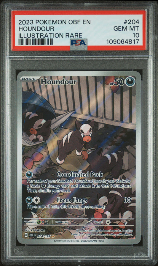 PSA 10 GEM MT HOUNDOUR #204 ILLUSTRATION RARE 2023