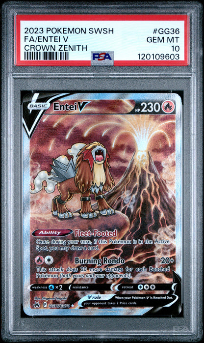 Fa/Entei V Crown Zenith Pokemon Sword And Shield Crown Zenith GG36 NM PSA 10